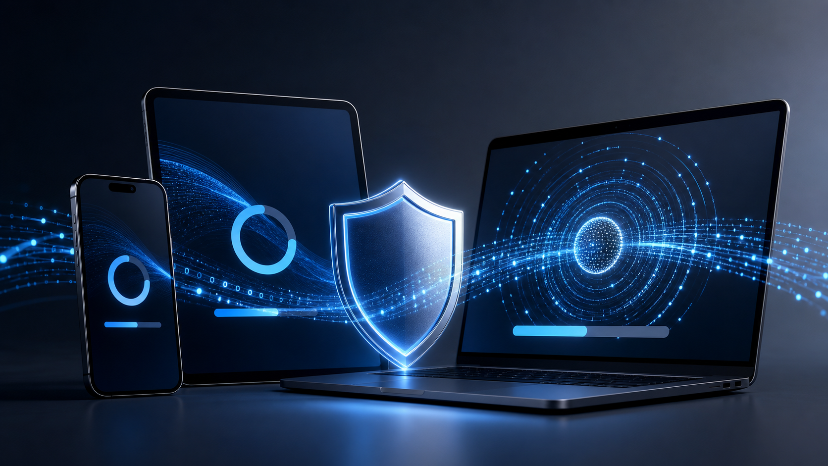 Ilustración editorial sobre la actualización de seguridad iOS 26.6 en iPhone, iPad y Mac