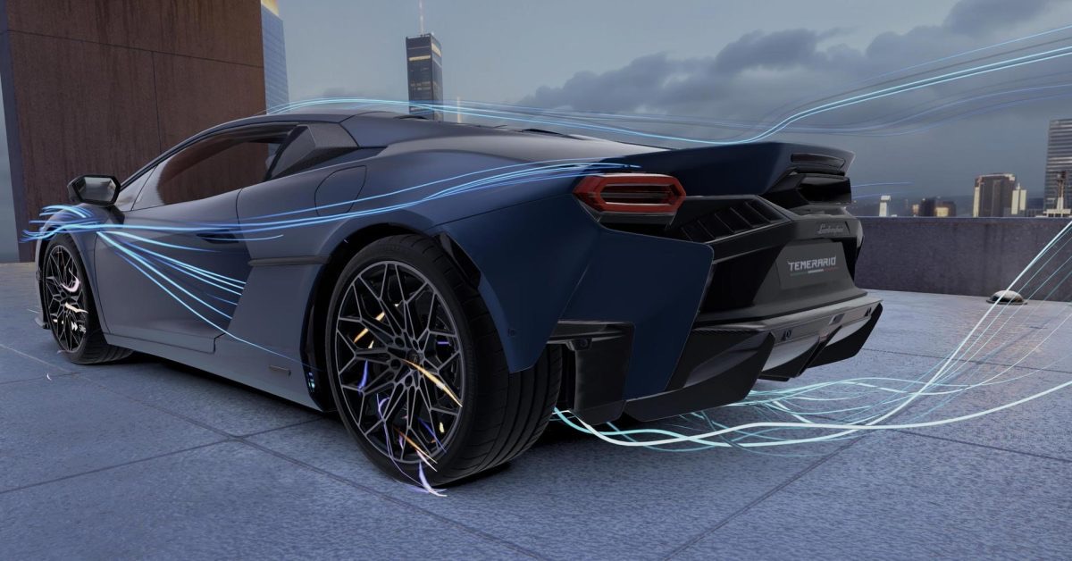 Render del Lamborghini Temerario con líneas aerodinámicas en la app de Apple Vision Pro