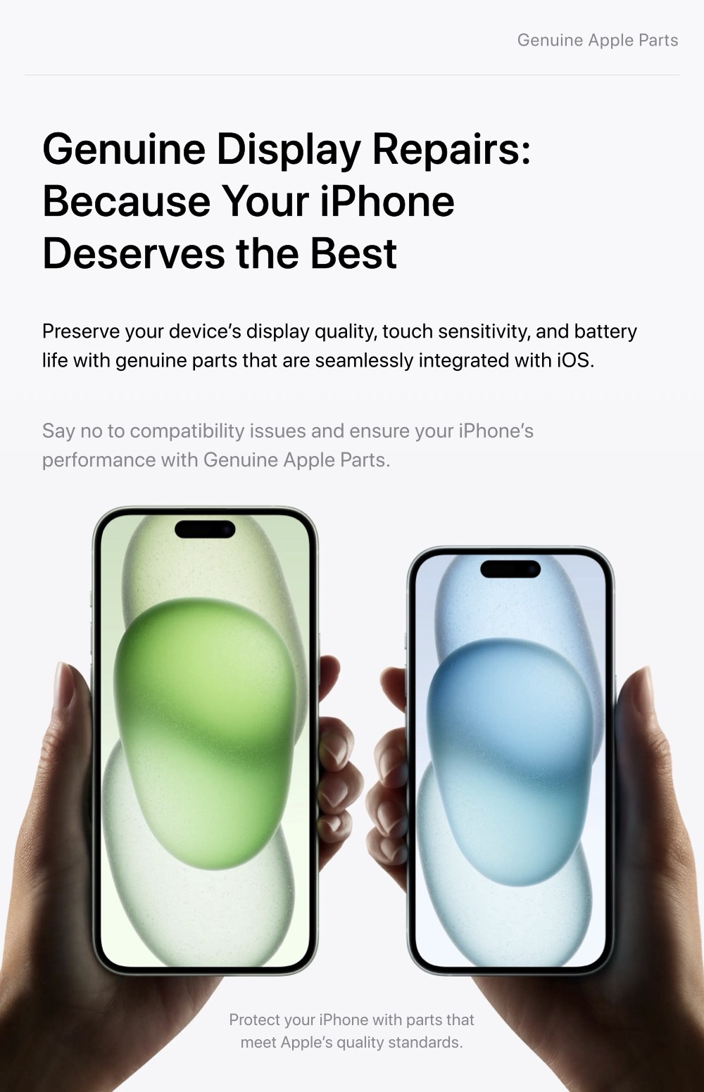 Cartel del programa de piezas originales de Apple: Genuine Display Repairs