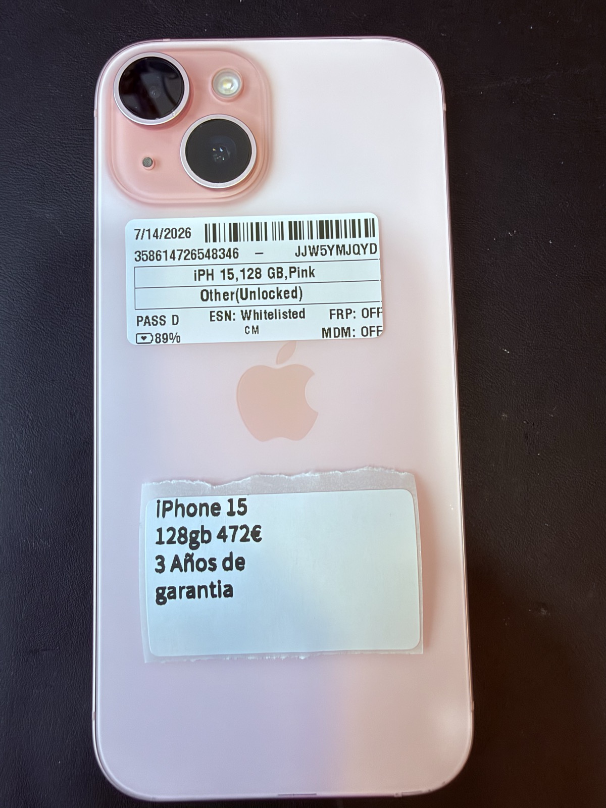 iPhone 15 128 GB disponible para alquilar en Barcelona