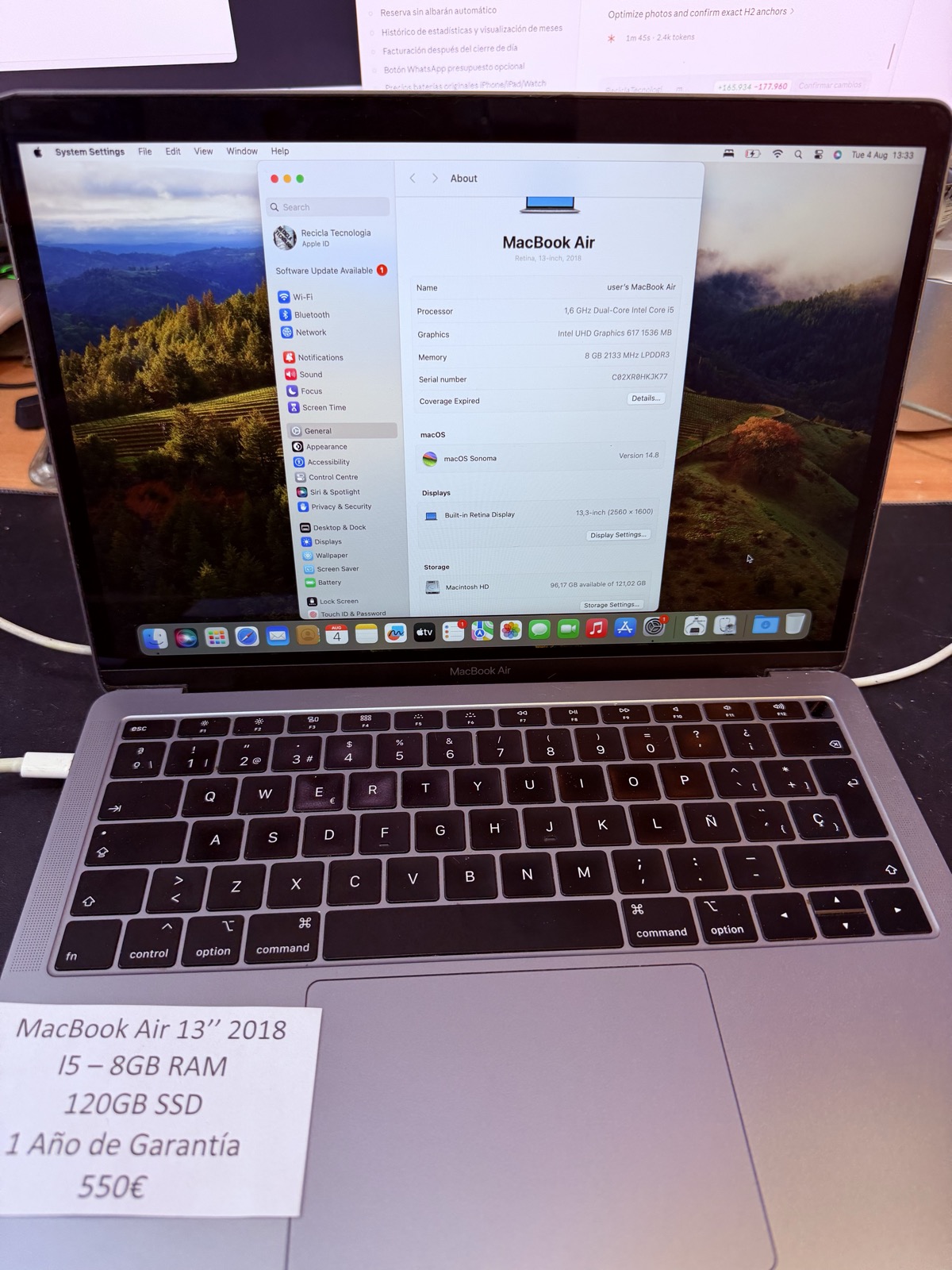 MacBook Air 13″ Intel i5 (2018) reacondicionado