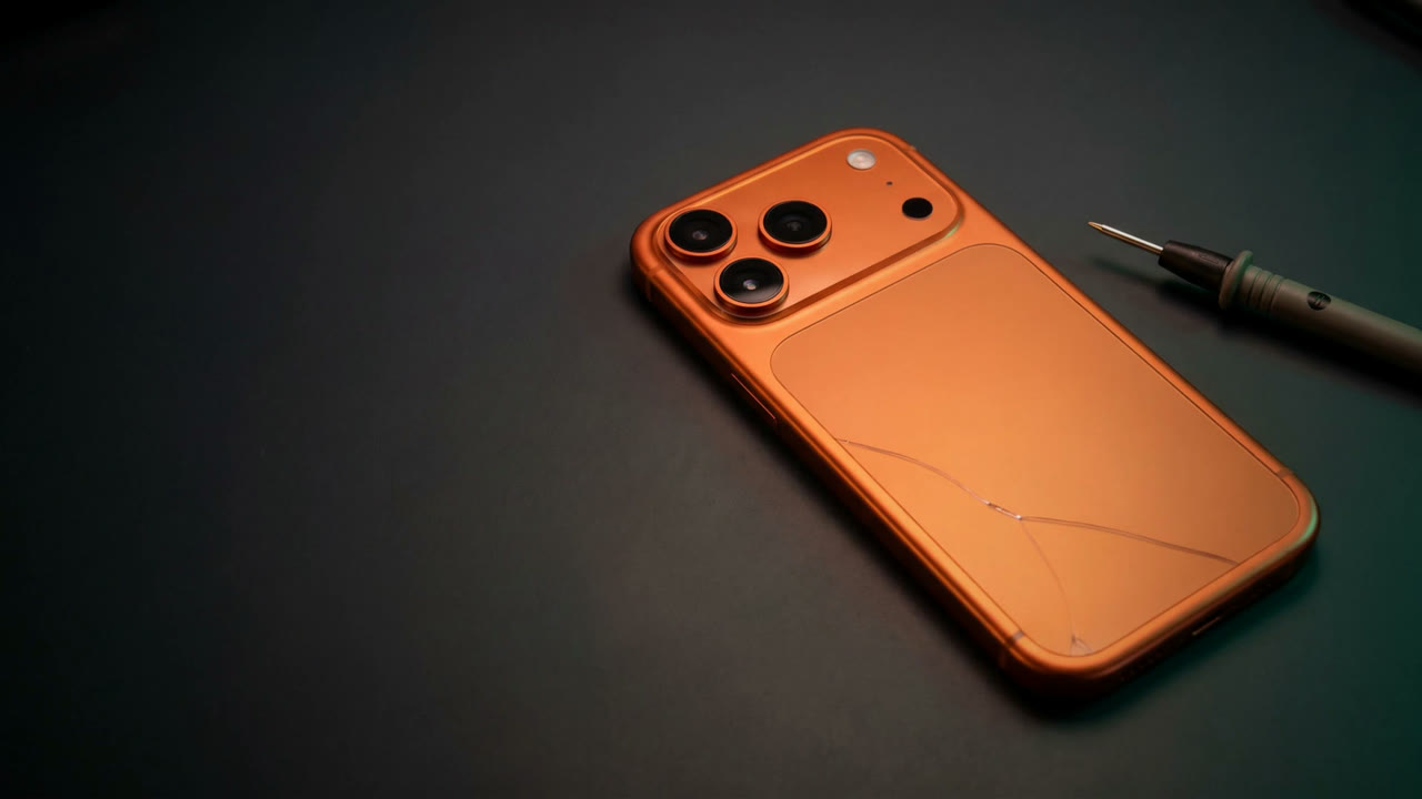 iPhone 17 Pro naranja visto por detrás antes de un diagnóstico editorial.