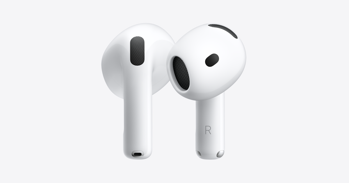 Imagen de Apple de los dos auriculares AirPods 5 sobre fondo claro.