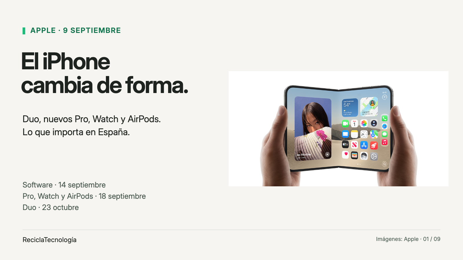 Novedades de Apple del 9 de septiembre de 2026: iPhone Duo y fechas en España.